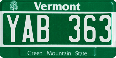 VT license plate YAB363