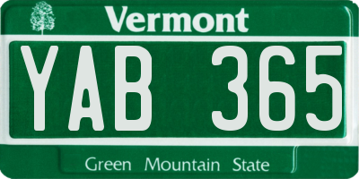 VT license plate YAB365