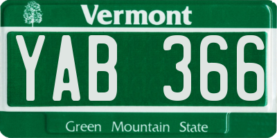 VT license plate YAB366