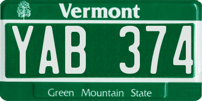 VT license plate YAB374