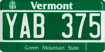 VT license plate YAB375