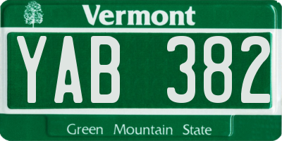 VT license plate YAB382