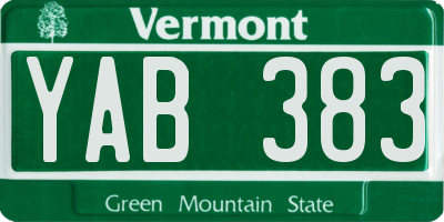 VT license plate YAB383