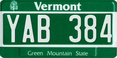 VT license plate YAB384