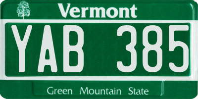 VT license plate YAB385