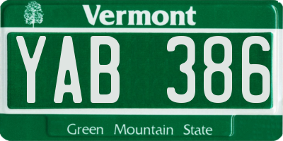 VT license plate YAB386