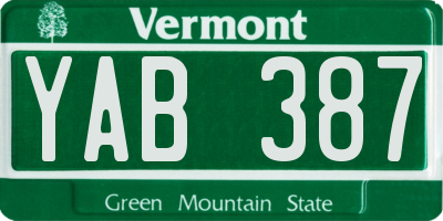 VT license plate YAB387