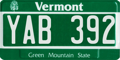 VT license plate YAB392