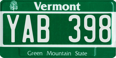 VT license plate YAB398