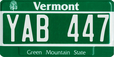 VT license plate YAB447