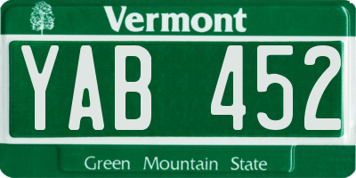 VT license plate YAB452