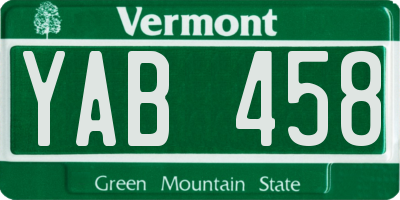 VT license plate YAB458