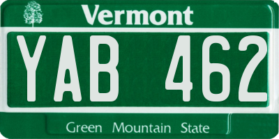VT license plate YAB462