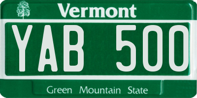 VT license plate YAB500