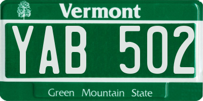 VT license plate YAB502