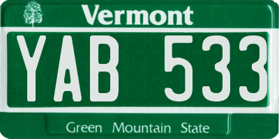 VT license plate YAB533