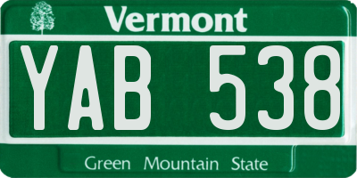 VT license plate YAB538
