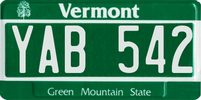 VT license plate YAB542