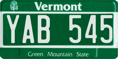 VT license plate YAB545