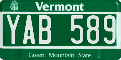 VT license plate YAB589