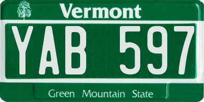 VT license plate YAB597