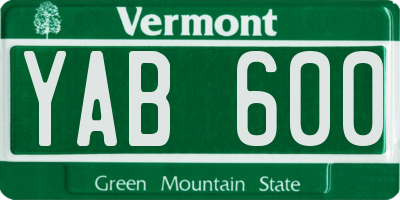 VT license plate YAB600
