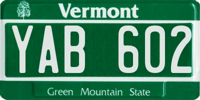 VT license plate YAB602