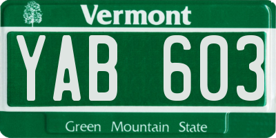 VT license plate YAB603