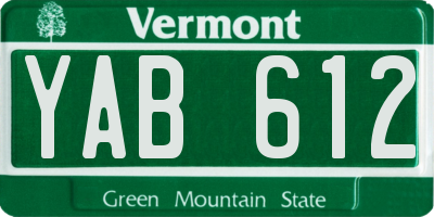 VT license plate YAB612