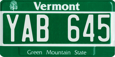 VT license plate YAB645