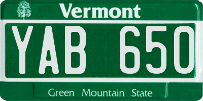 VT license plate YAB650