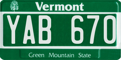 VT license plate YAB670