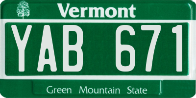 VT license plate YAB671