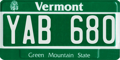 VT license plate YAB680