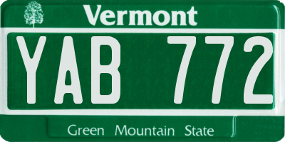 VT license plate YAB772