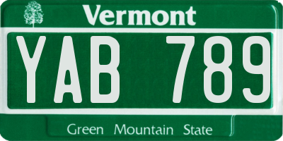 VT license plate YAB789
