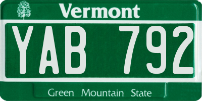 VT license plate YAB792