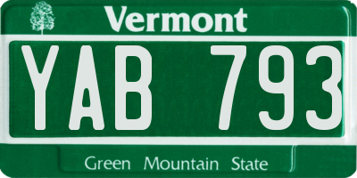 VT license plate YAB793