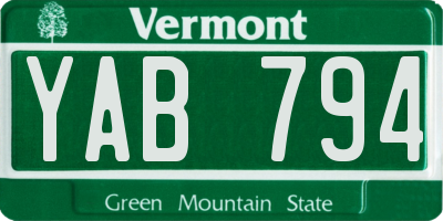 VT license plate YAB794