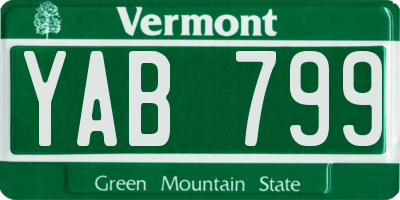 VT license plate YAB799