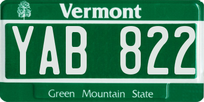 VT license plate YAB822