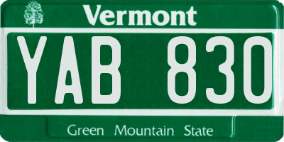 VT license plate YAB830