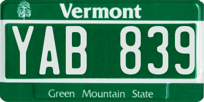VT license plate YAB839