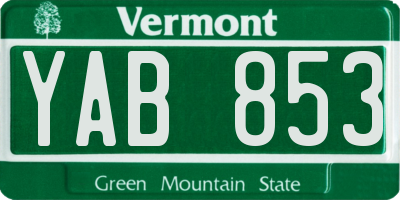 VT license plate YAB853