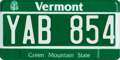 VT license plate YAB854