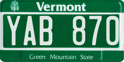VT license plate YAB870