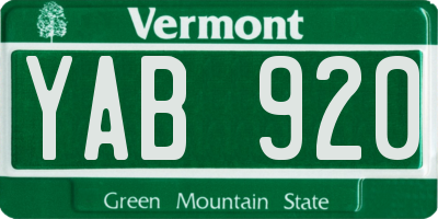 VT license plate YAB920