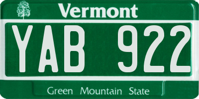 VT license plate YAB922