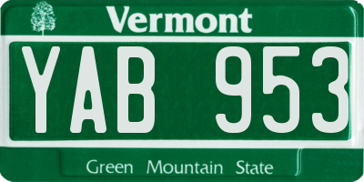 VT license plate YAB953