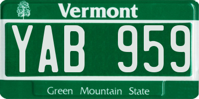 VT license plate YAB959